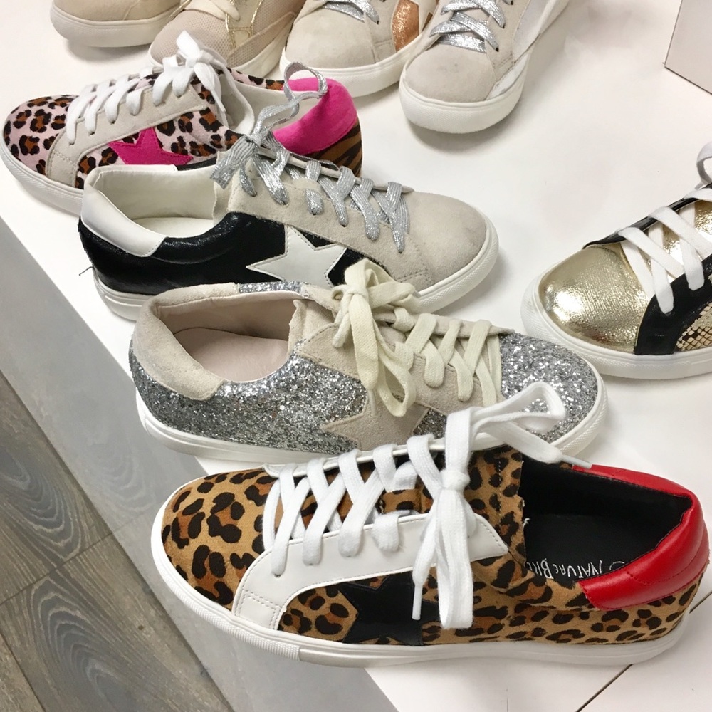 Silver Glitter Lace Up White Star Platform Sneaker - Picture 5 of 7
